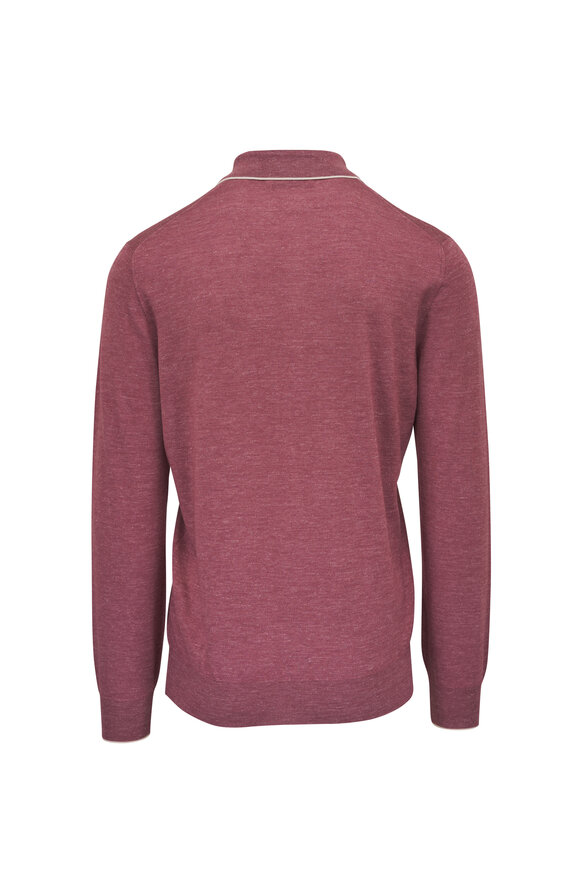 Brunello Cucinelli Coral Cashmere, Silk & Hemp Long Sleeve Polo - view 3