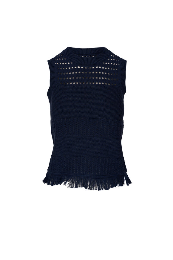 Kinross - Navy Fringe Textured Cotton Tank