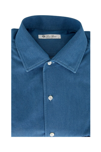 Loro Piana - Infinity Linen Blue Long Sleeve Sport Shirt