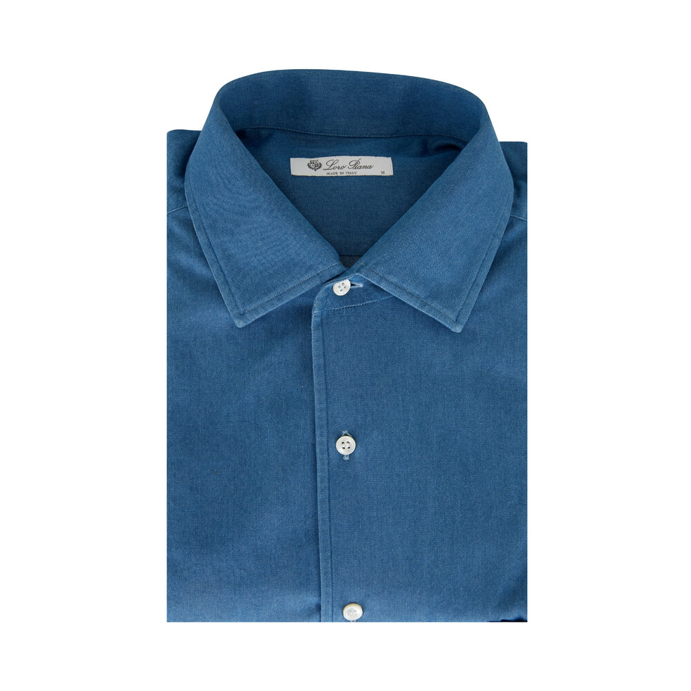 Loro Piana - Denim Stone Washed Sport Shirt | Mitchell Stores