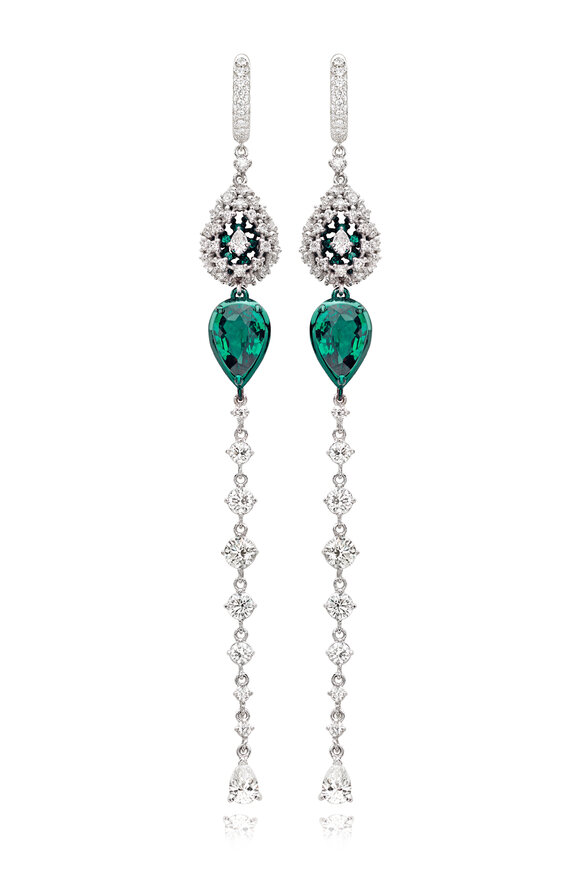 Mariani 18k White Gold Diamond & Emerald Drop Earring