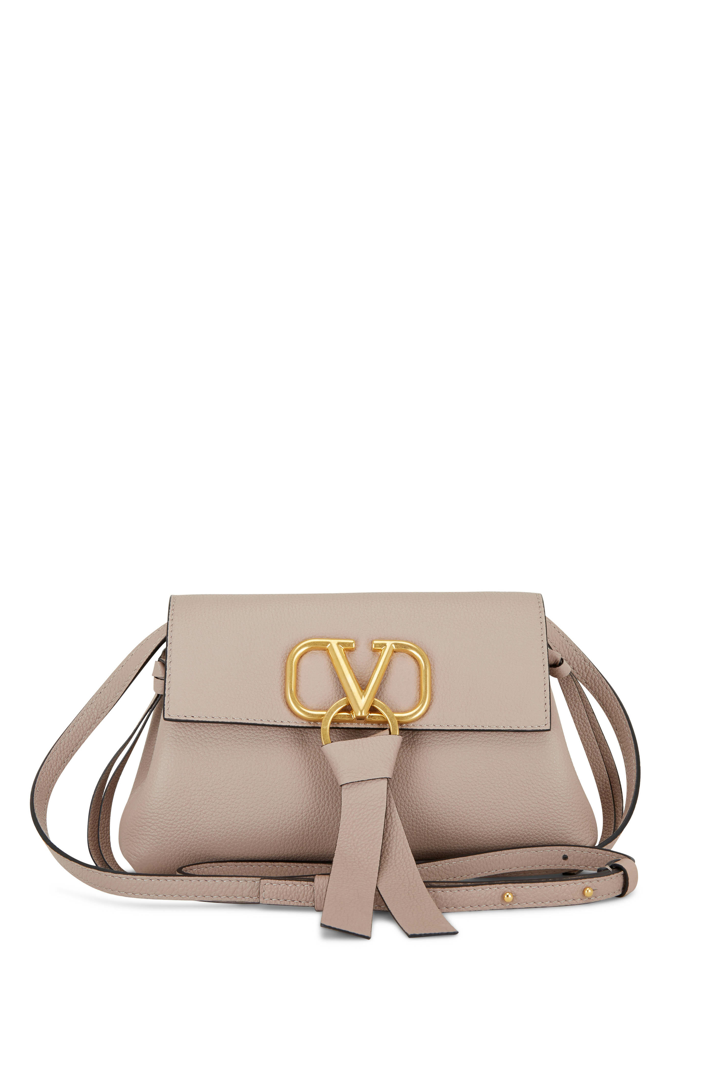 Valentino Beige Poudre Grained Leather VRing Flap Shoulder Bag at