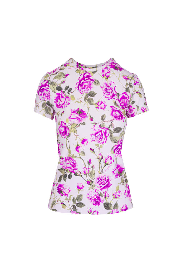 L'Agence Ressi Ecru & Purple Rose Print T-Shirt - view 1