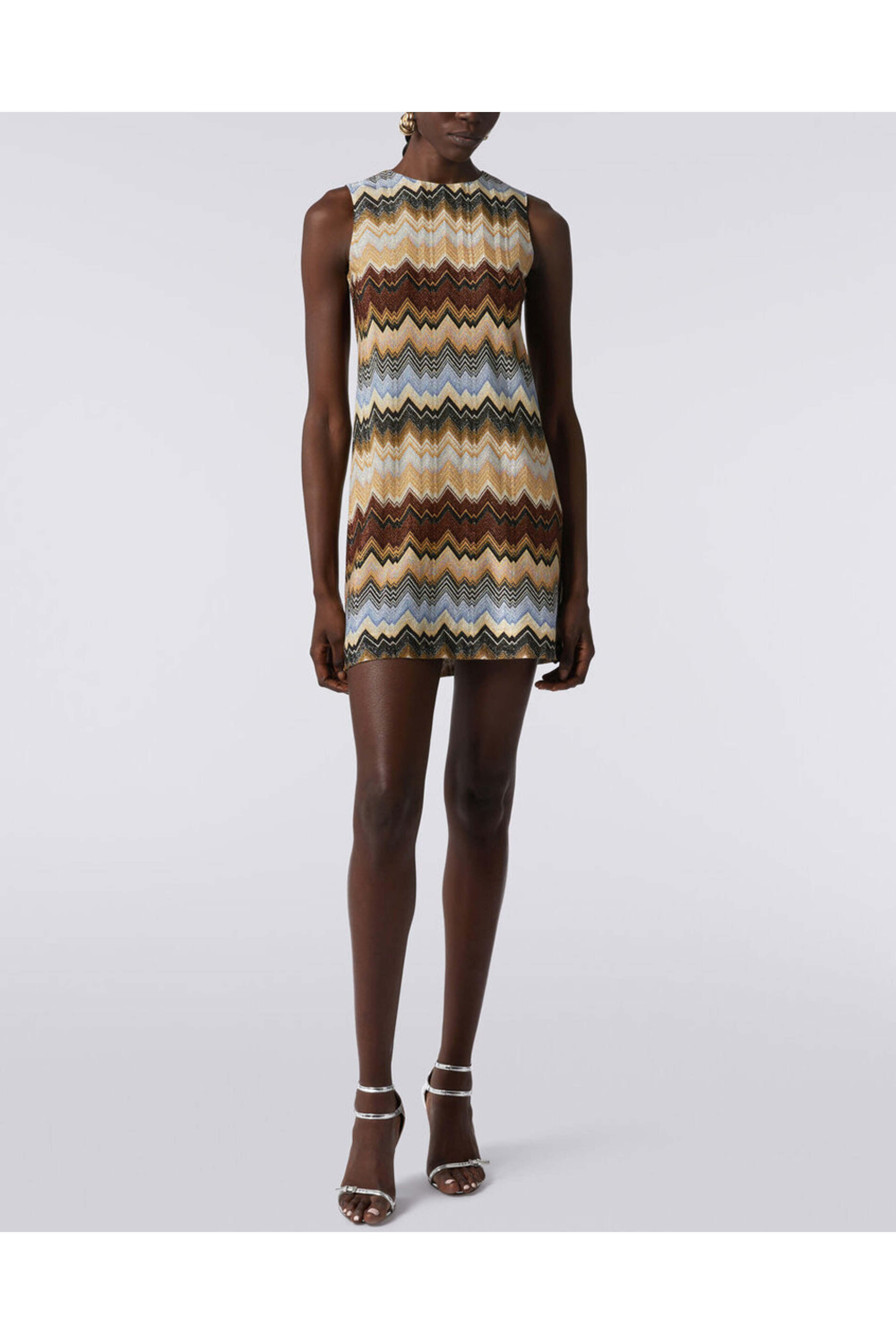 Missoni - Brown Multicolor Zig Zag Sleeveless Mini Dress