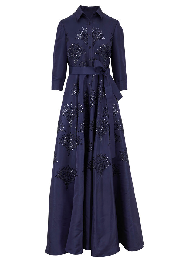 Carolina Herrera - Sapphire Embellished Long Sleeve Trench Gown 