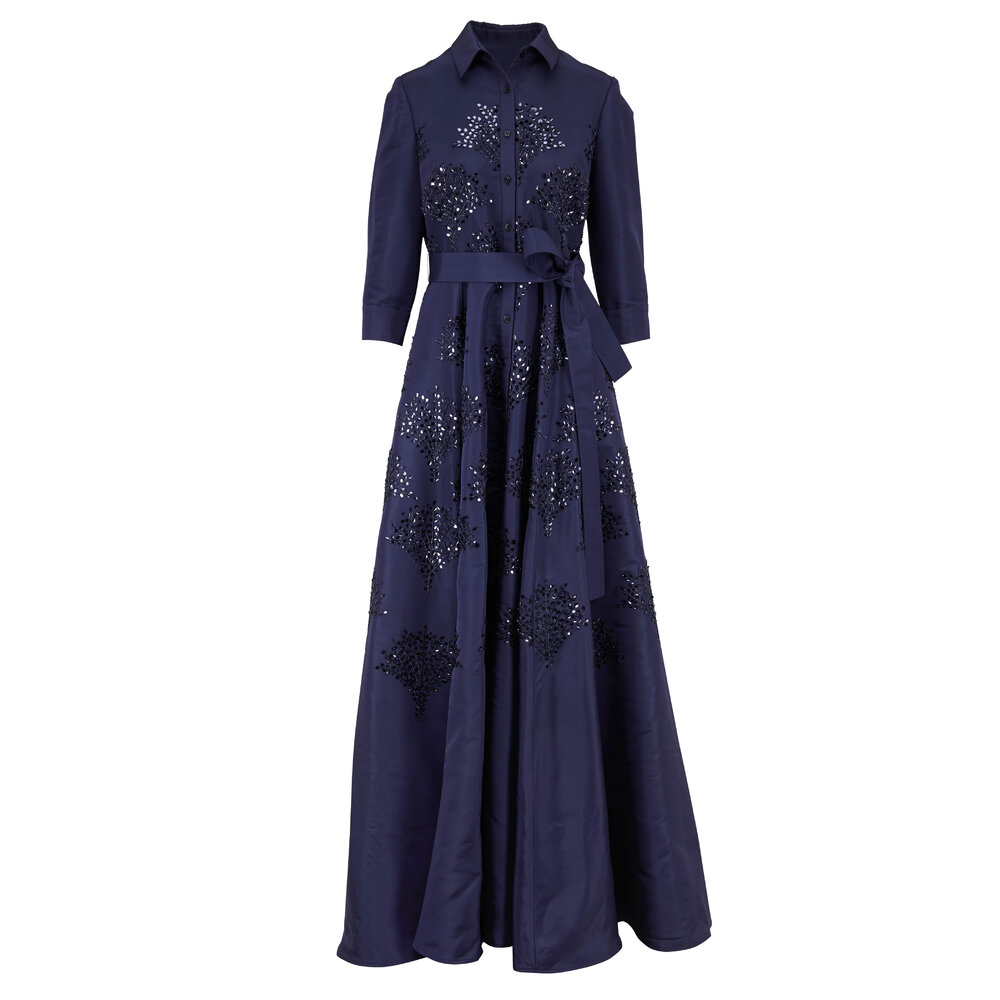 Carolina Herrera - Sapphire Embellished Long Sleeve Trench Gown