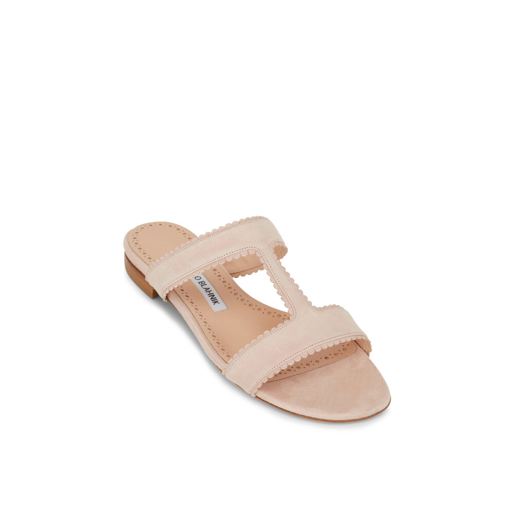 Manolo Blahnik - Artas Nude Suede T-Strap Flat Sandal