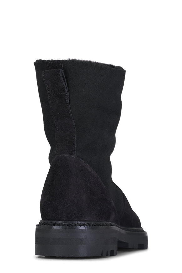 Manolo Blahnik - Tomosa Black Suede & Shearling Short Boot 