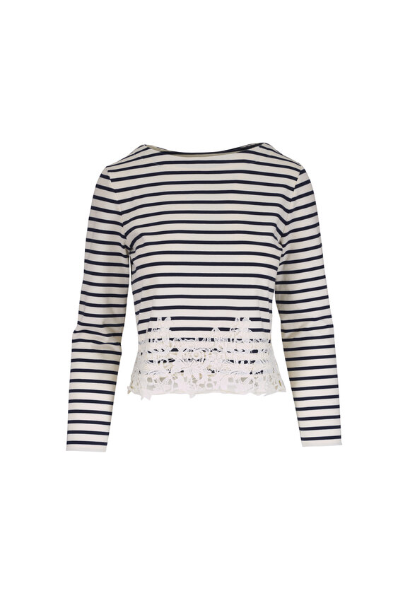 Veronica Beard Hovey Dove Stripe Lace Top