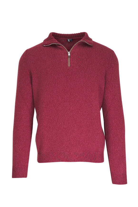 Fedeli Rust Mélange Cashmere Quarter Zip Pullover