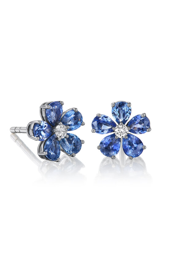 Nam Cho 18k White Gold Blue Sapphire Georgian Rose Earring