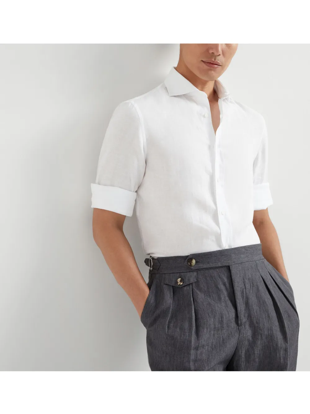 Brunello Cucinelli - White Linen Sport Shirt | Mitchell Stores