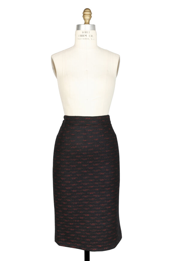 Kiton - Black & Red Wool Blend Pencil Skirt 