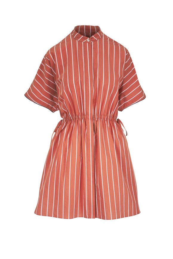 Brunello Cucinelli - White Poplin Plissé Monili Lines Belted