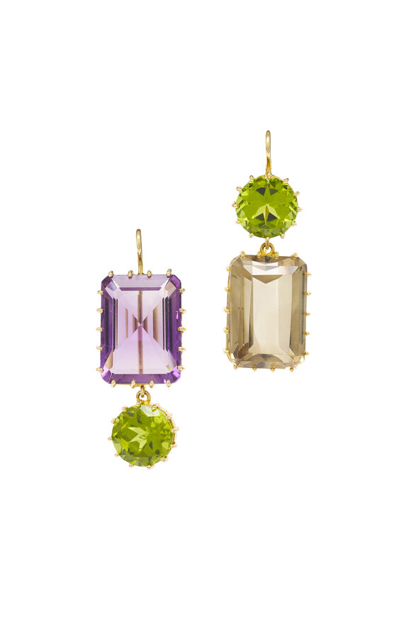 Renee Lewis 18k Yellow Gold Peridot Citrine & Amethyst Earring