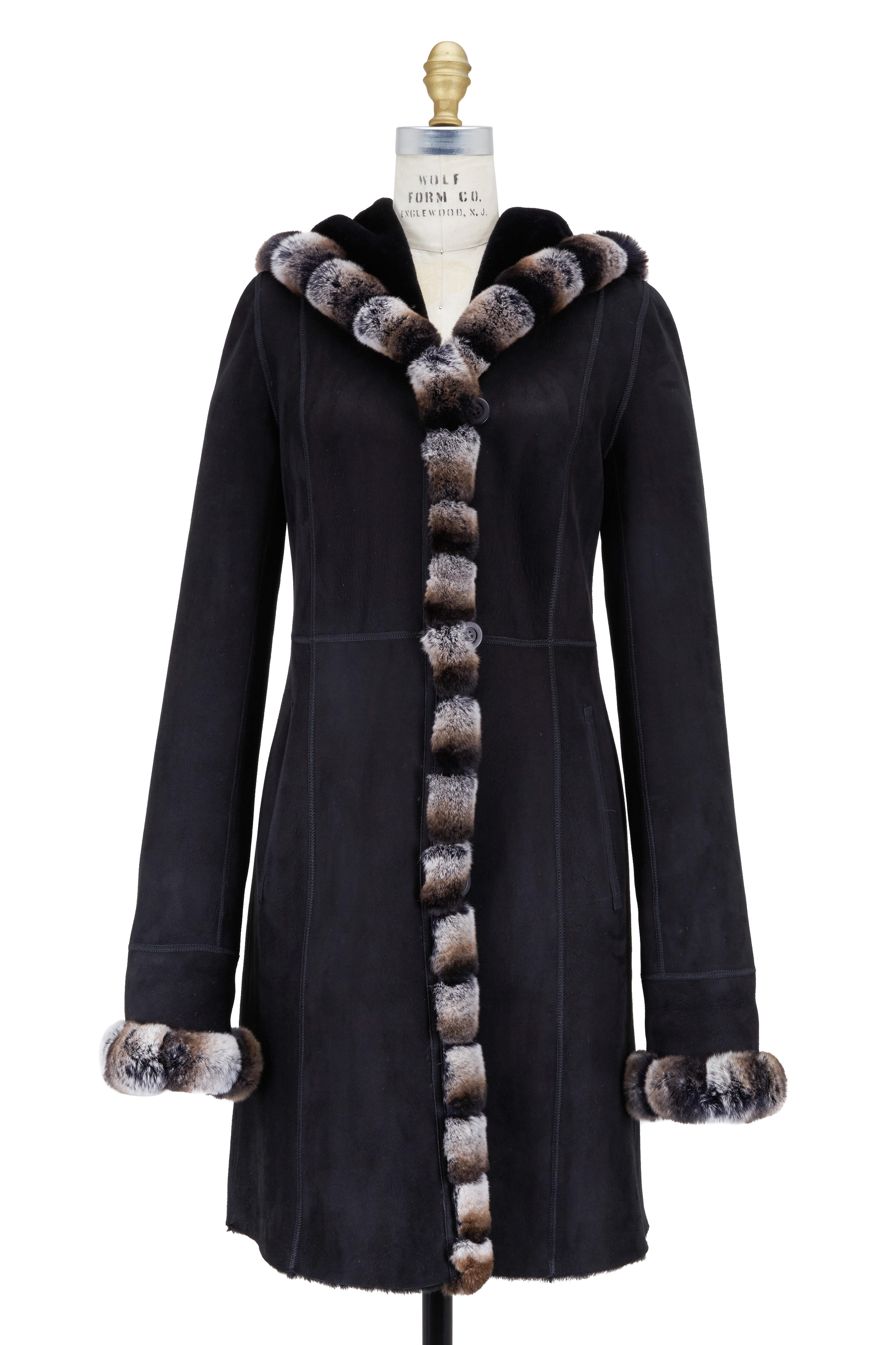 Viktoria Stass - Black Shearling & Fur Trim Hooded Coat