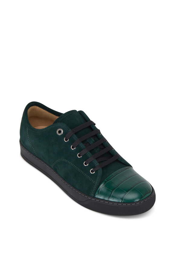 Lanvin - Green Suede & Croc Embossed Cap Toe Sneaker