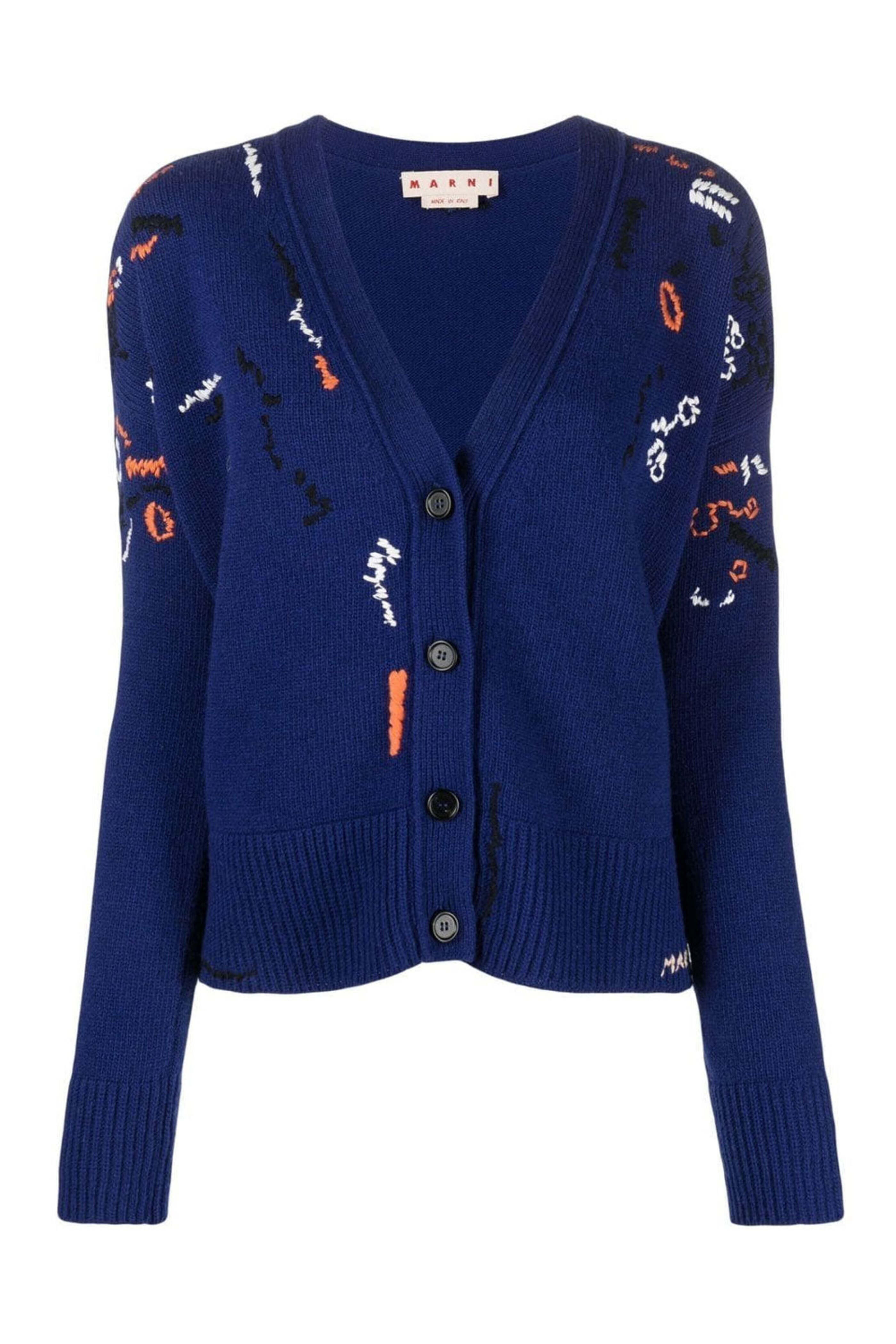 Marni - Dark Blue Multicolor Stitch Cardigan | Mitchell Stores