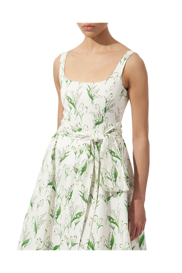 Carolina Herrera - White & Green Floral Print Midi Dress