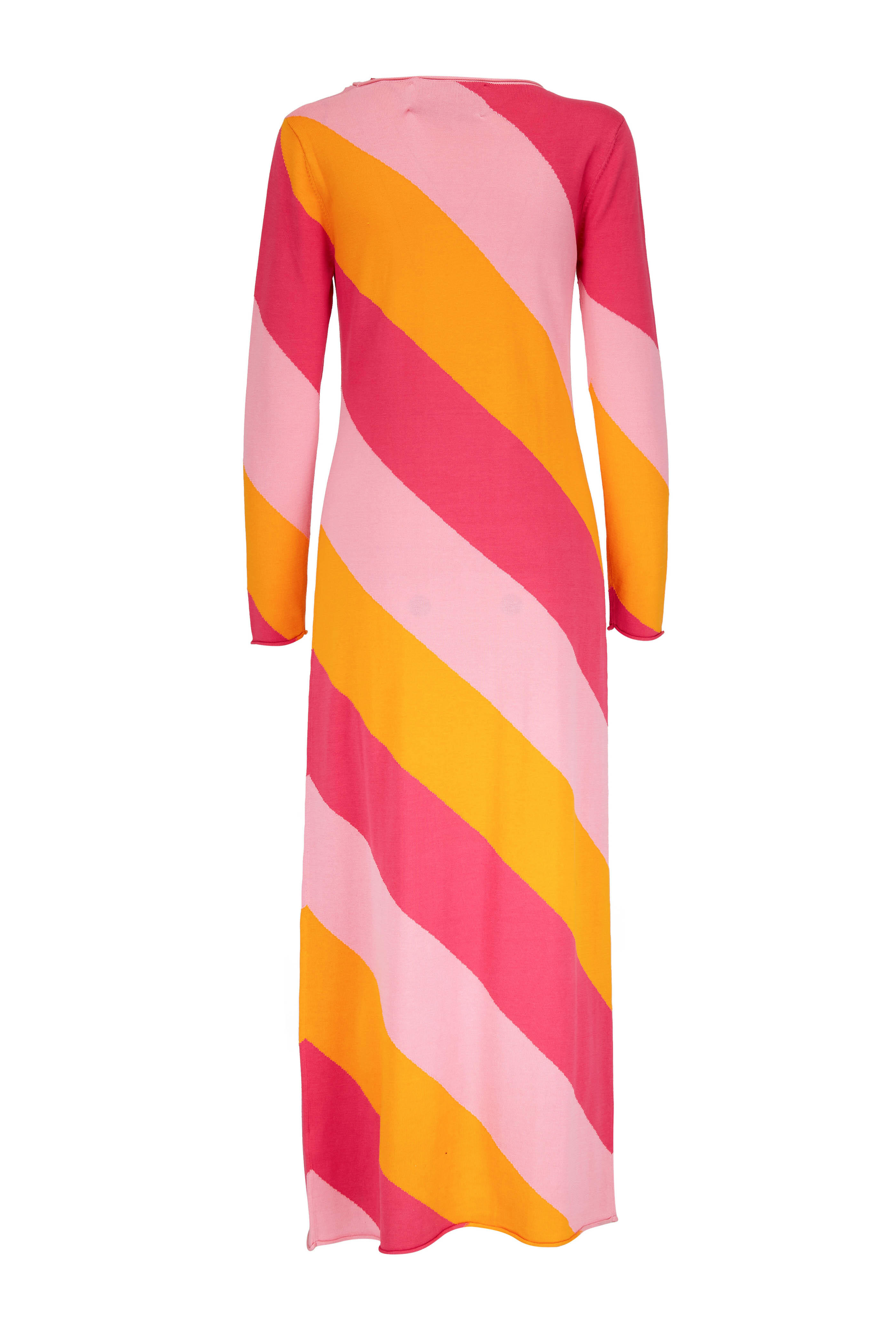 Carolina Herrera - Orange & Pink Diagonal Stripe Knit Maxi Dress