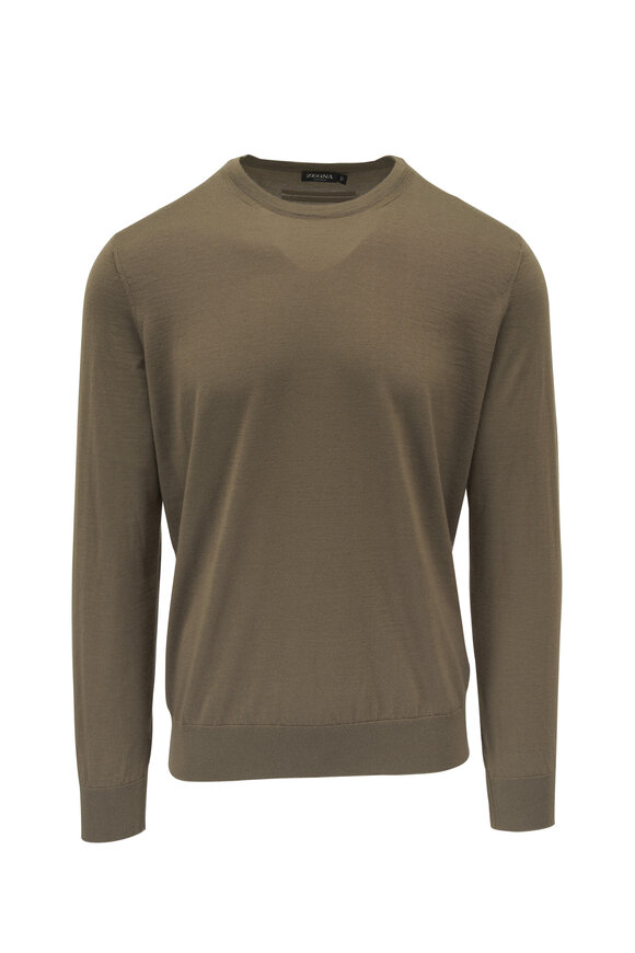 Zegna Moss Green Casheta Crewneck Sweater