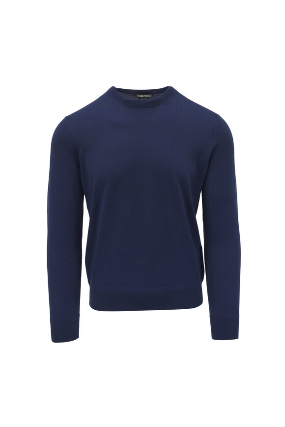 Tom Ford - Navy Wool Blend Quarter Zip Pullover | Mitchell