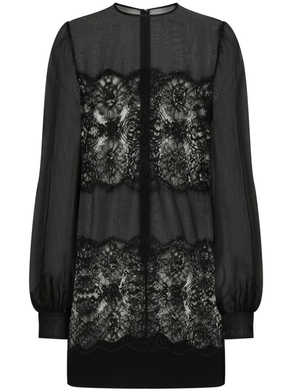 Dolce & Gabbana - Black Lace Crewneck Mini Dress