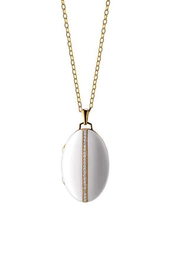 Monica Rich Kosann - 18K Gold Diamond Stripe Oval Locket Necklace