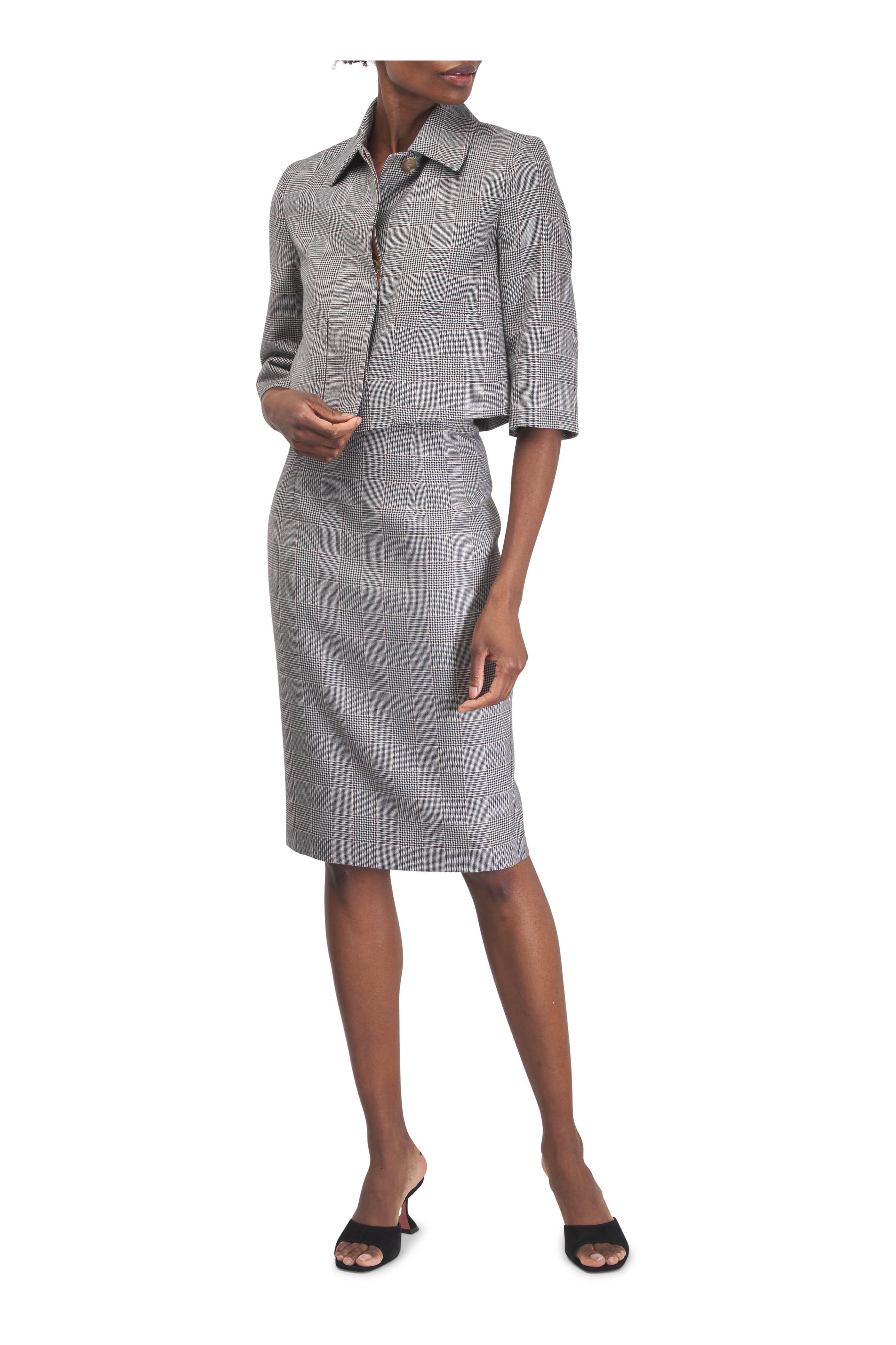 Akris - Black & Terracotta Check Pencil Skirt