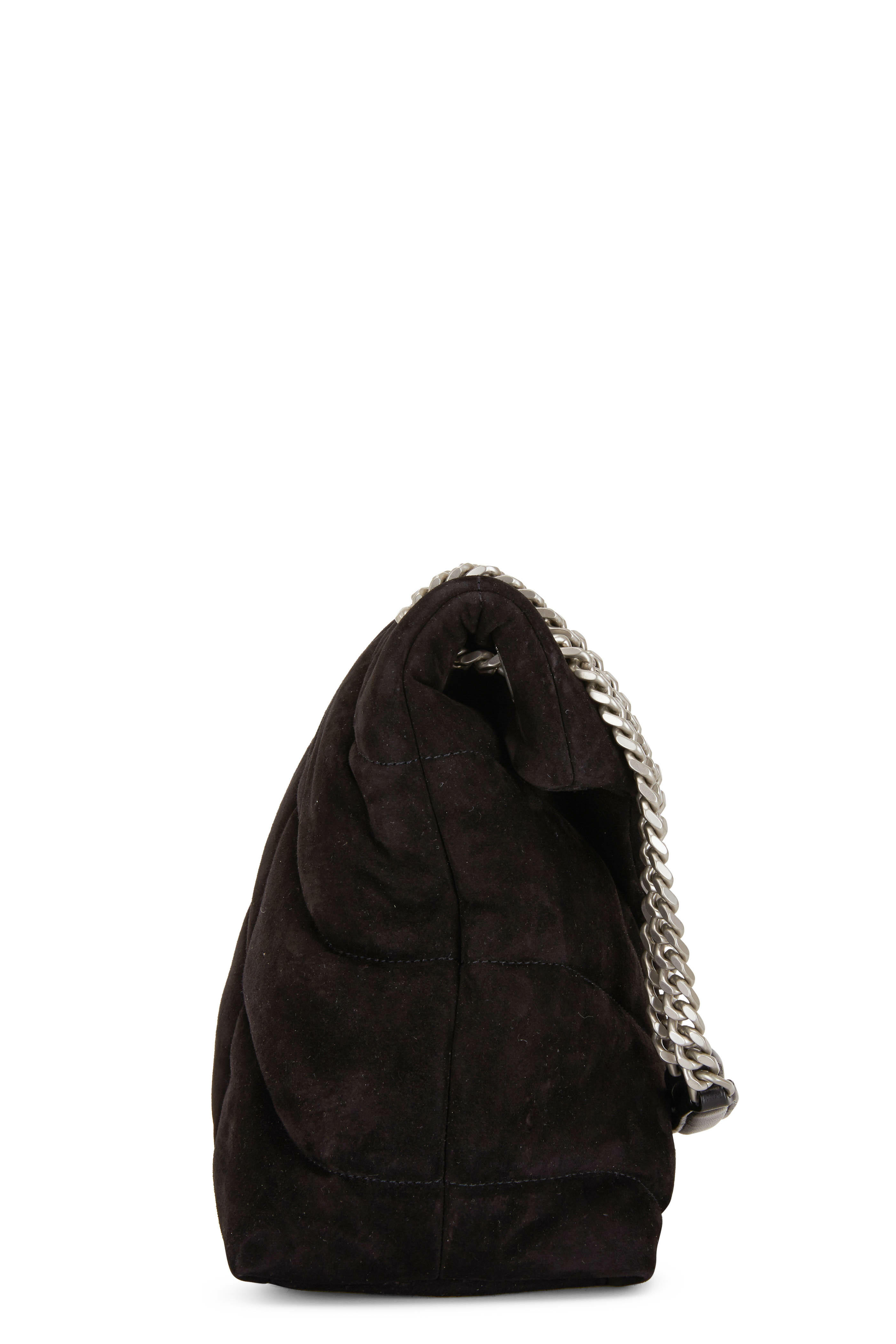 Saint Laurent - Loulou Black Quilted Suede Puffer Bag