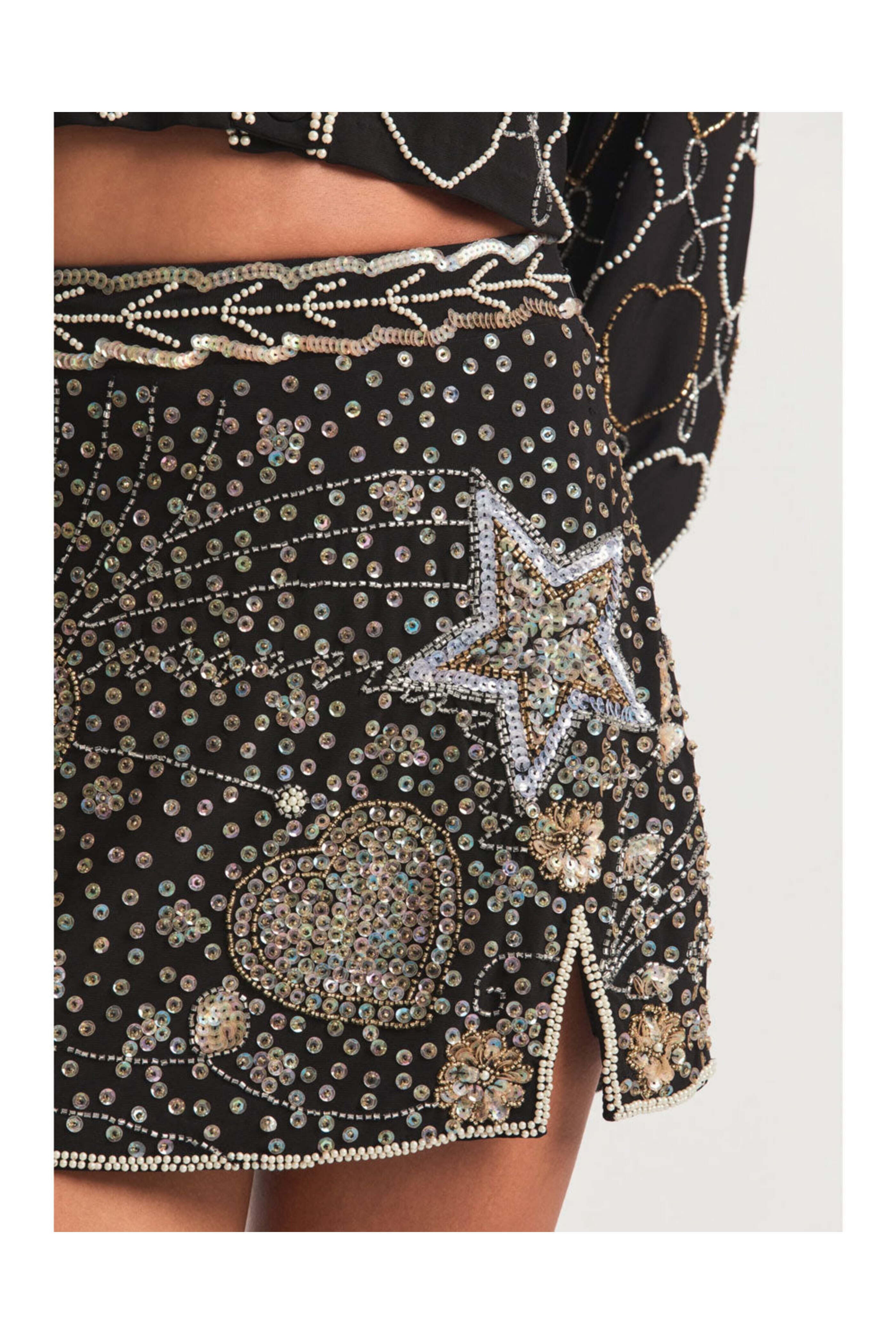 Loveshackfancy - Black Lani Embellished Mini Skirt