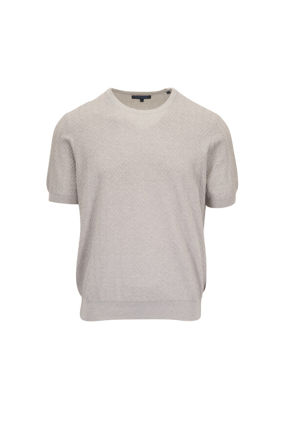 Patrick Assaraf Feather Chevron Knit Short Sleeve Sweater