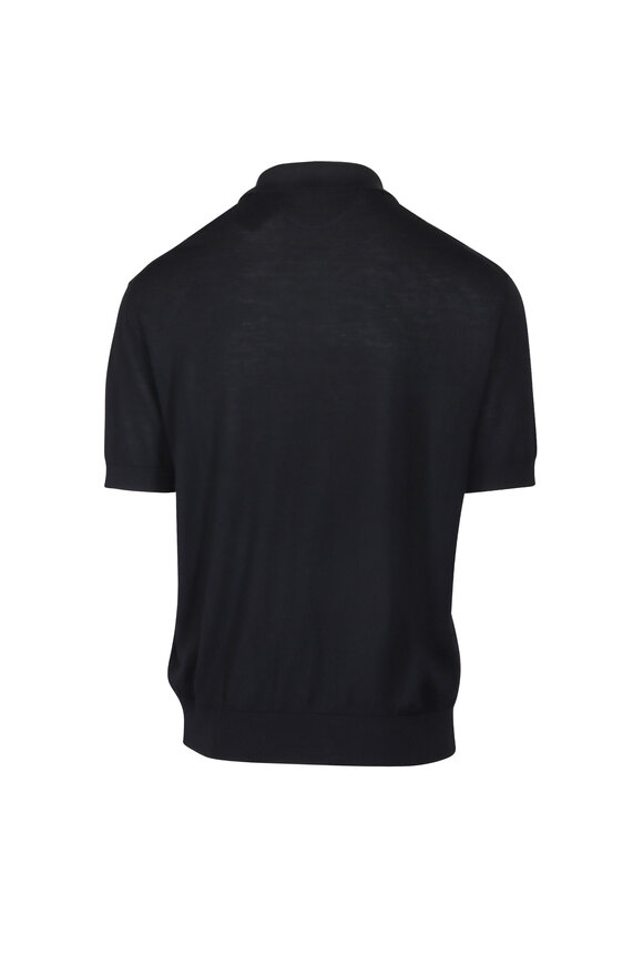 Kiton Black Wool Zip Up Polo - view 2