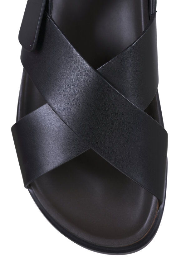 The Row Buckle Black Leather Flat Sandal - view 4