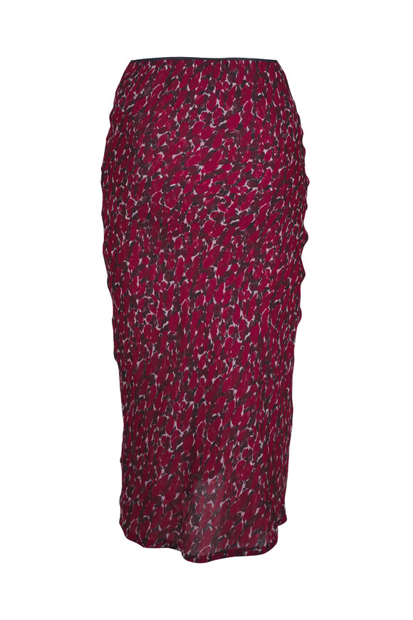 Saint Laurent Craie Rouge Noir Spotted Silk Midi Skirt - view 4