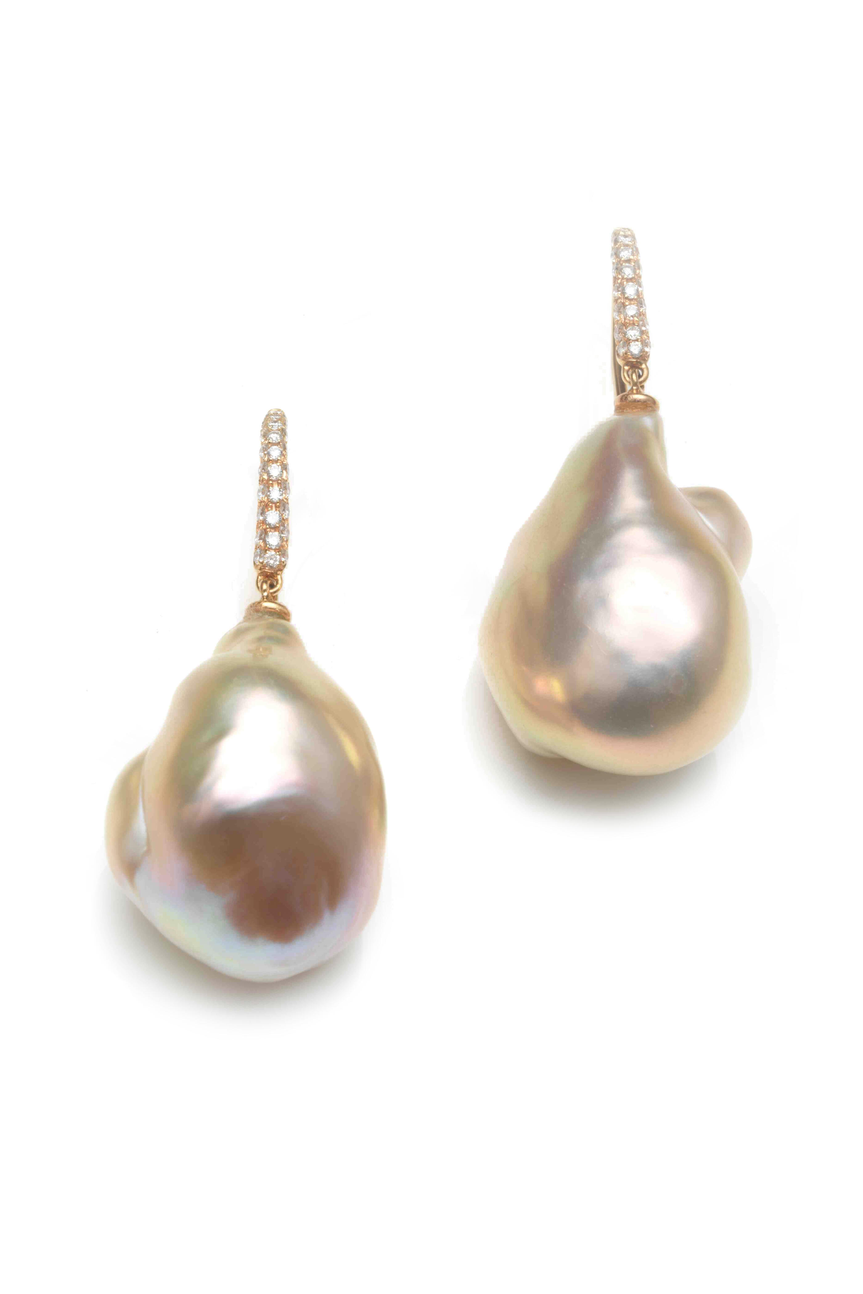 Assael - Pink Gold Baroque Pearl Diamond Earrings