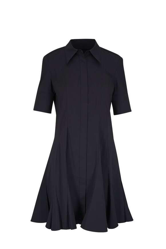 Lafayette 148 New York Black Stretch Cotton Peplum Shirtdress