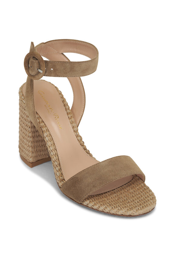 Gianvito Rossi Camel Suede & Raffia Sandal, 85mm