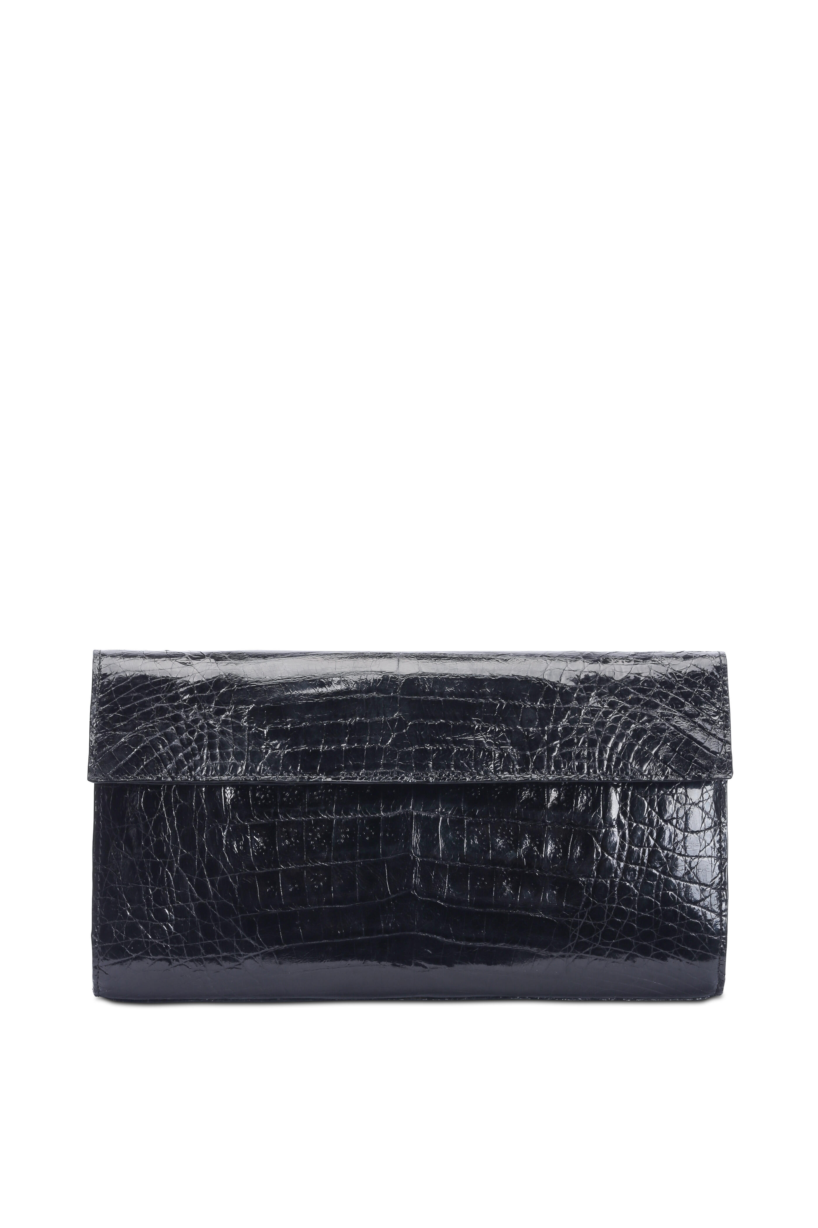 Nancy Gonzalez - Black Crocodile Mini Flap Clutch