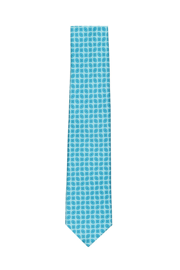 Geoff Nicholson Turquoise Micro Medallion Silk Necktie