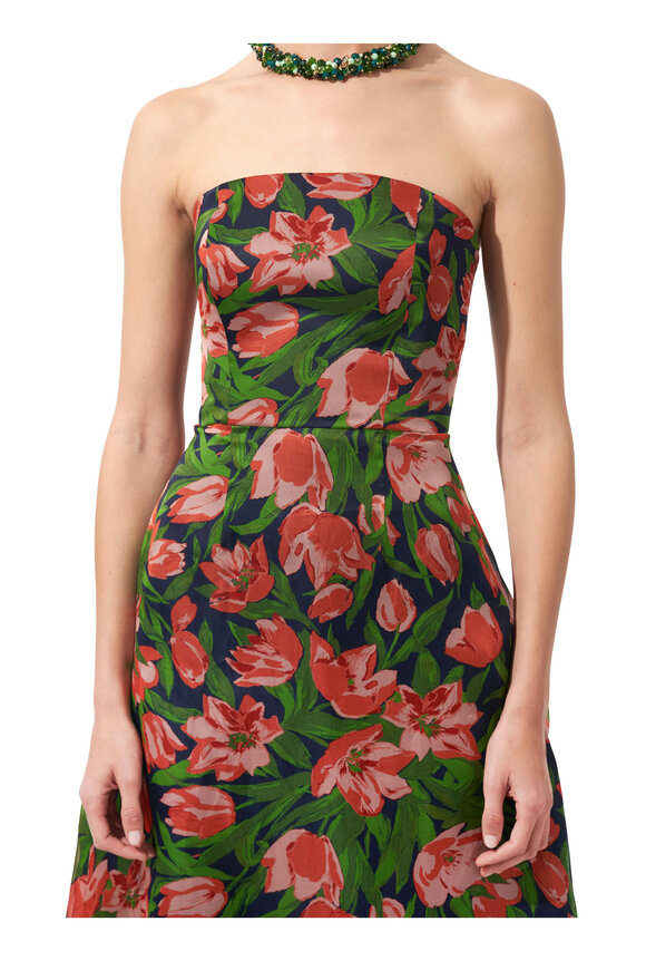 Carolina Herrera - Midnight Rose Print Strapless Silk Gown