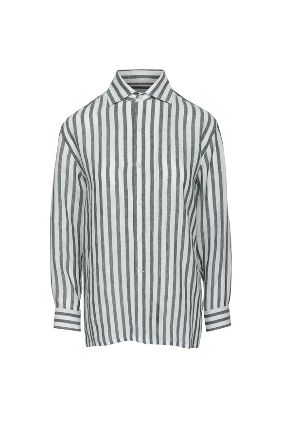 Ralph Lauren Capri Cream & Racing Green Stripe Button Up Shirt