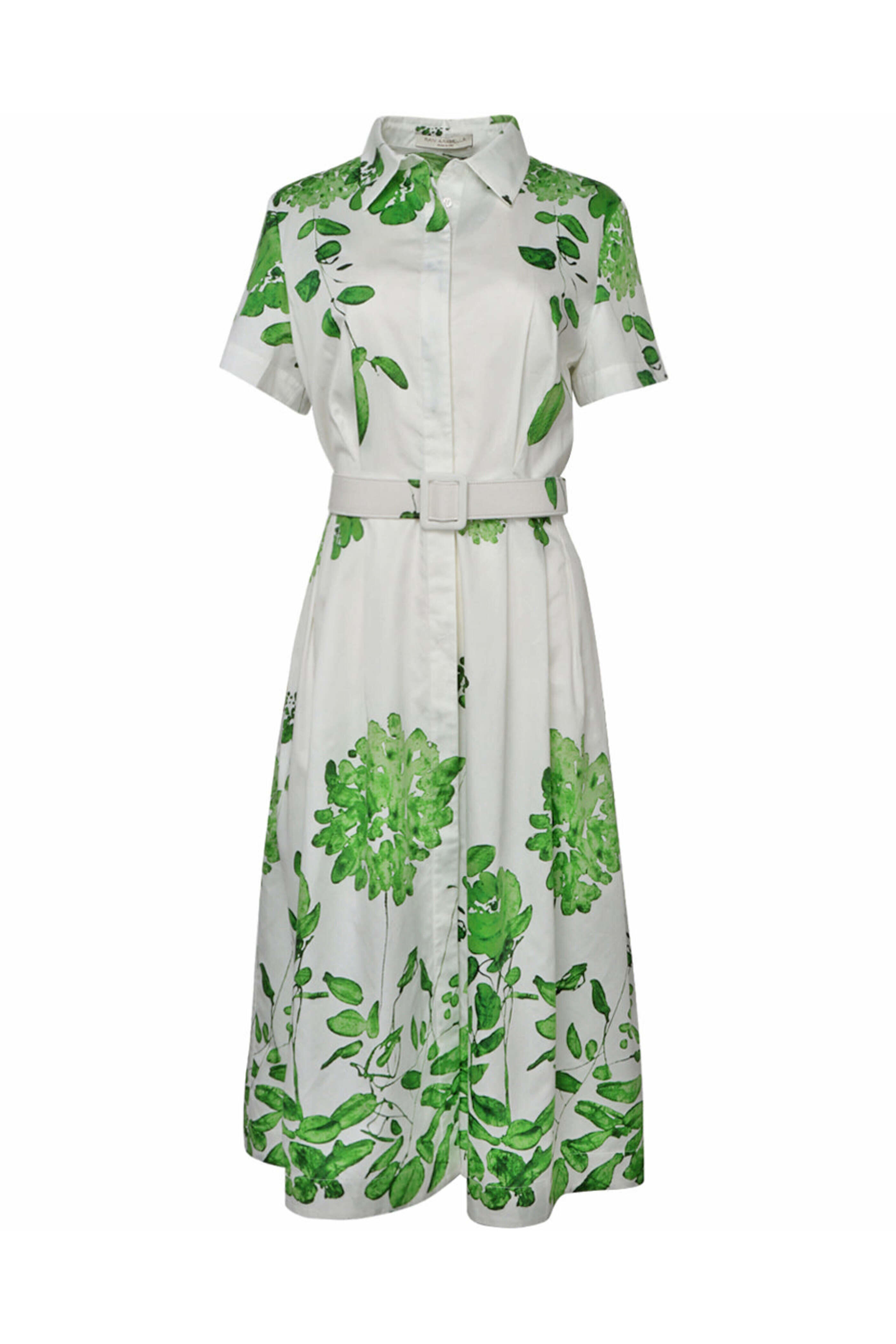 Rani Arabella - White Leaves Belted Ortensia Shirtdress