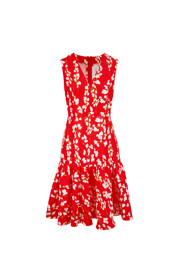 Carolina Herrera - Red Floral Print Sleeveless Dress 