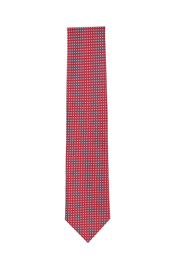 Geoff Nicholson Red Micro Geometric Silk Necktie - view 1