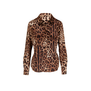 Dolce & Gabbana - Brown Leopard Print Silk Satin Blouse