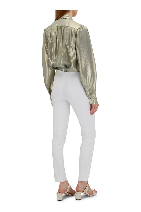 Akris Salvia & Gold Shimmer Silk Organza Pleated Blouse - view 4