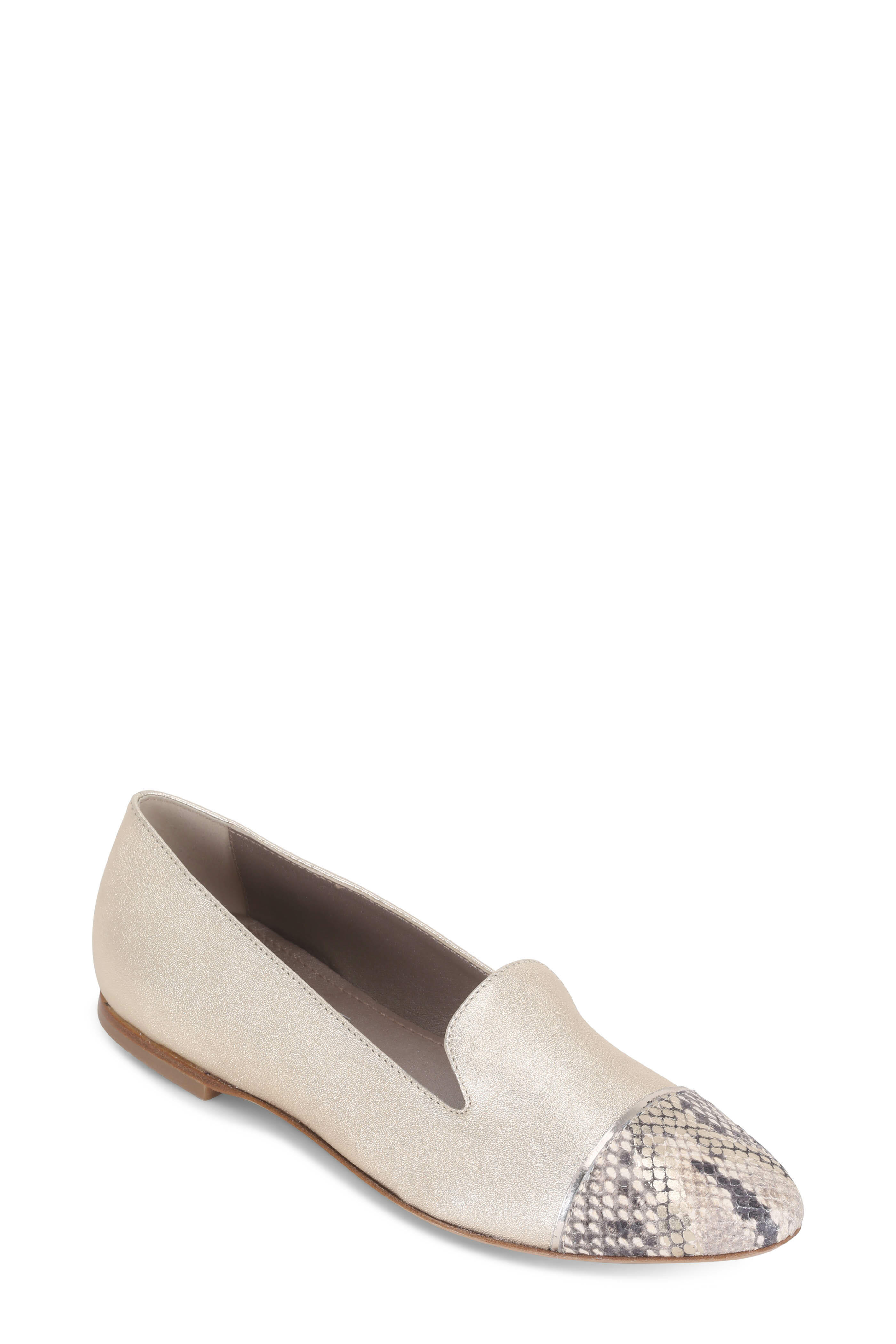 AGL - Gold Leather & Snakeskin Cap-Toe Flat