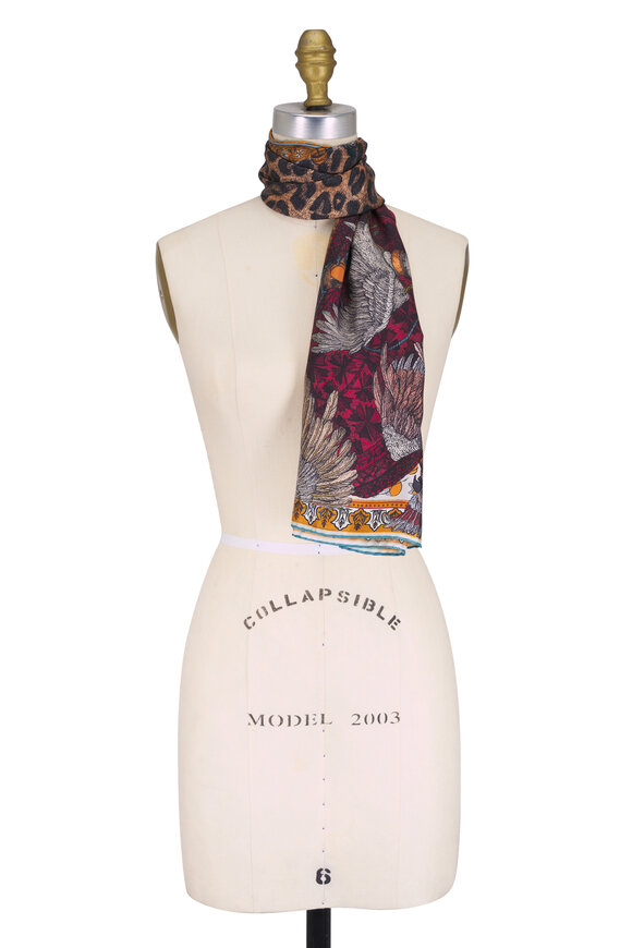 Sabina Savage Leopard's Bazaar Teal Silk Twill Scarf 90