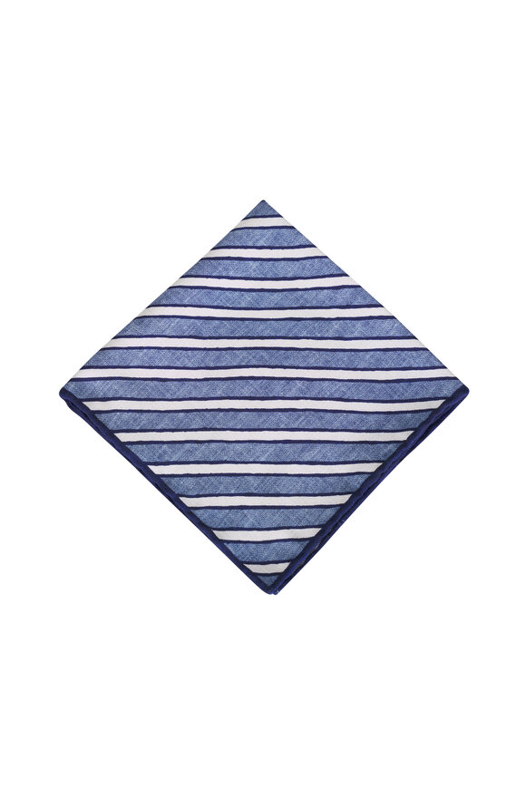 Brunello Cucinelli Denim & White Silk Pocket Square